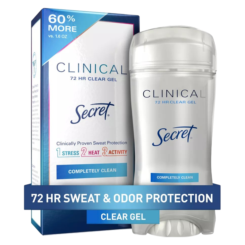 Secret Clinical Strength Clear Gel Antiperspirant and Deodorant for Women, Completely Clean, 2.6 oz