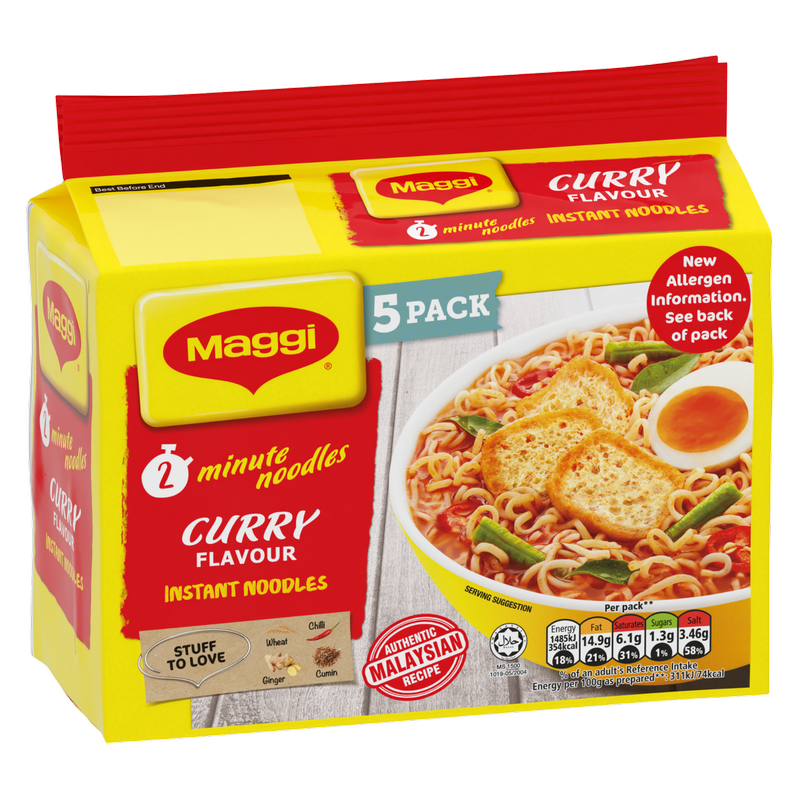 Maggi Curry Flavour Instant Noodles, 5 x 79g