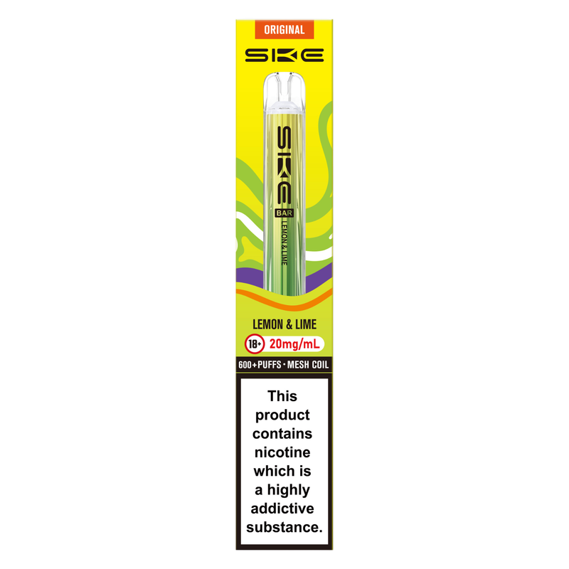 SKE BAR 600 Rechargable Prefilled Vape Kit Lemon & Lime 20mg, 1pcs