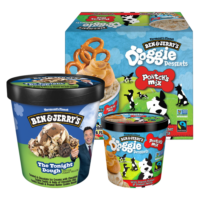 Ben & Jerry's Doggie Desserts Peanut Butter & Pretzel 4ct + Tonight Dough Ice Cream Bundle