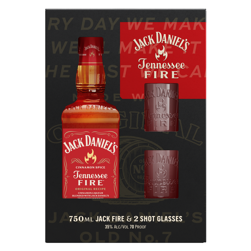Jack Daniels Tennessee Fire Whiskey 2 Shot Glasses Gift Set 750 Ml