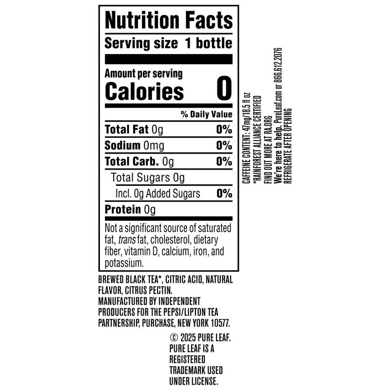 Pure Leaf Unsweetened Black Iced Tea with Lemon 18.5oz Bottle