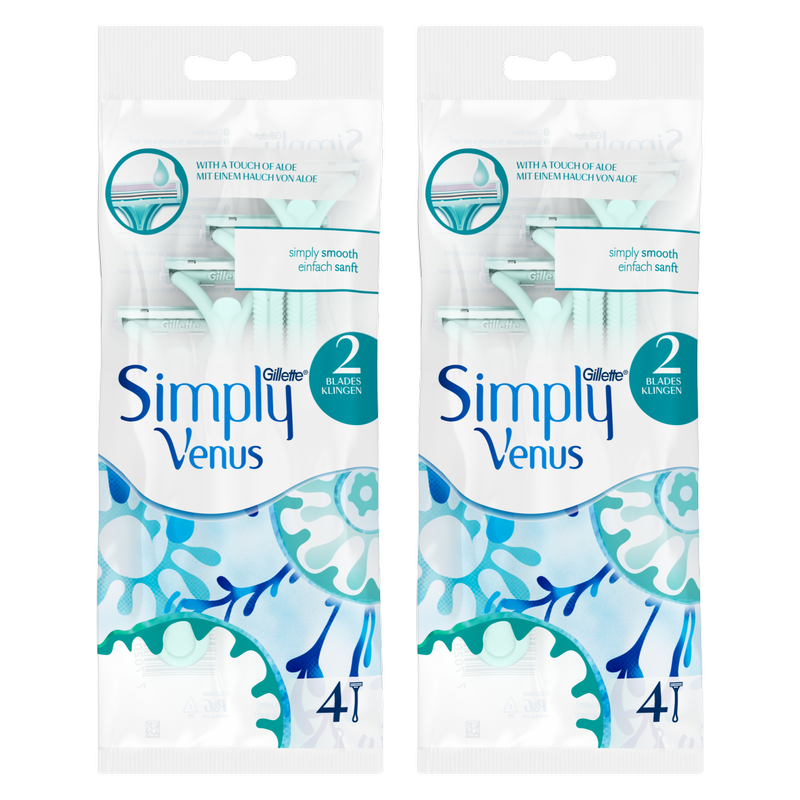 Gillette Simply Venus 2 Blade Disposable Razors, 2 x 4pcs