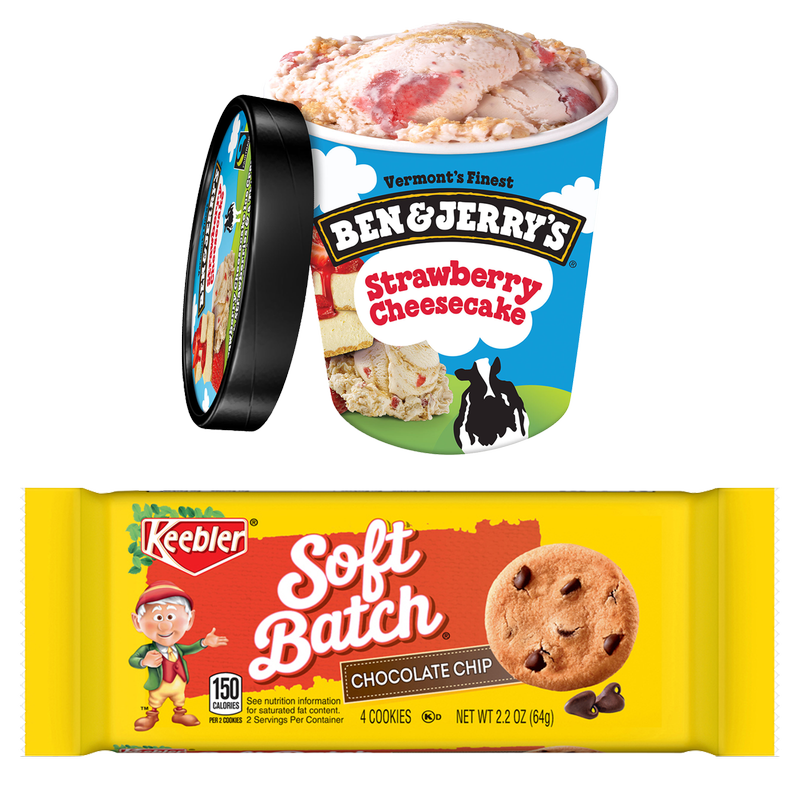 Ben & Jerry's Strawberry Cheesecake Pint & Keebler Soft Batch Chocolate Chip Cookies 2.2oz