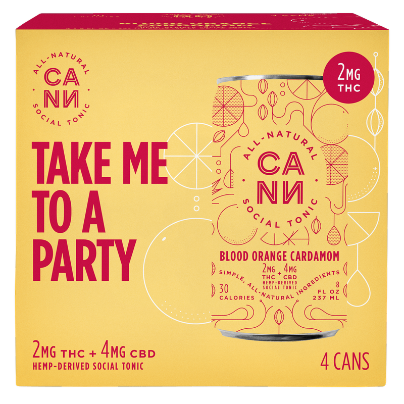 Cann Seltzer de naranja sanguina y cardamomo con 2 mg de THC, paquete de 4 latas de 8 oz