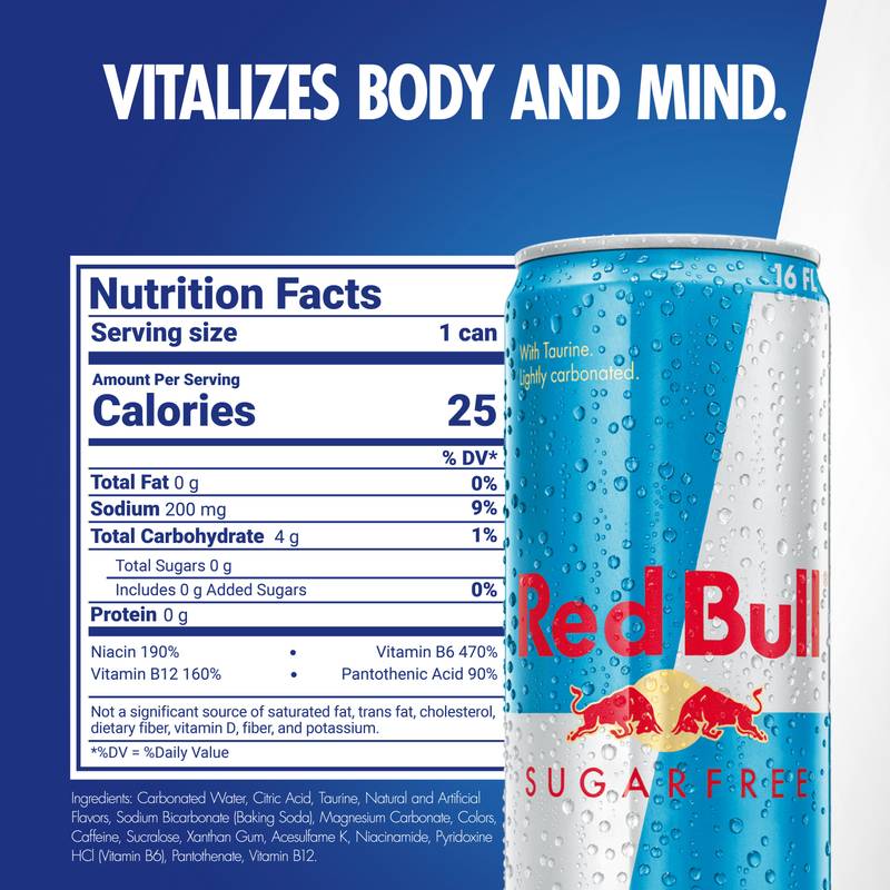 Red Bull Energy Drink Sugar Free 12 pack 16oz Can Bundle