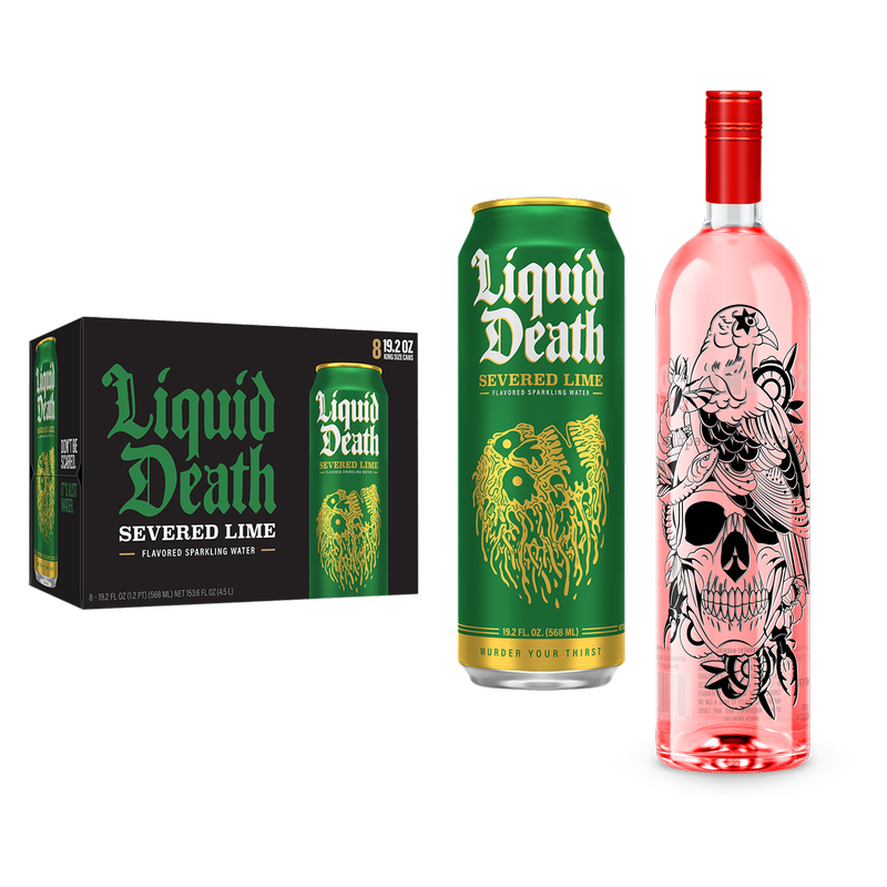 Superbird Spicy Tequila, Liquid Death Severed Lime Sparkling Water 8pk 19.2 oz King Size Cans