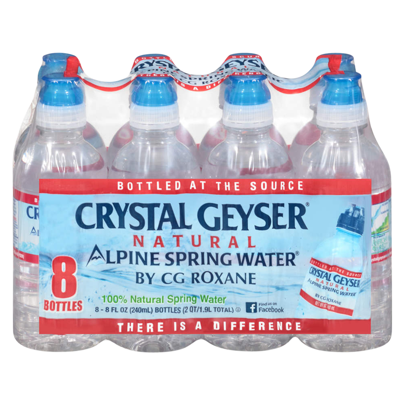 Crystal Geyser Spring Water Sports Cap Bottles 8pk 7.5oz