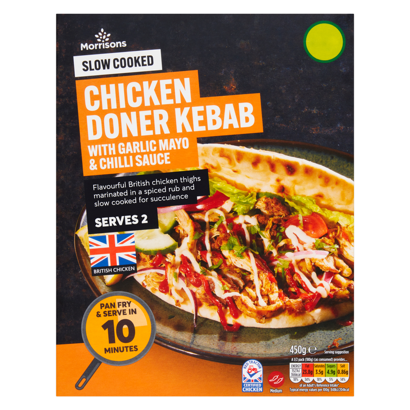 Morrisons Slow Cooked Chicken Doner Kebab with Garlic & Chilli Sauce, 450g