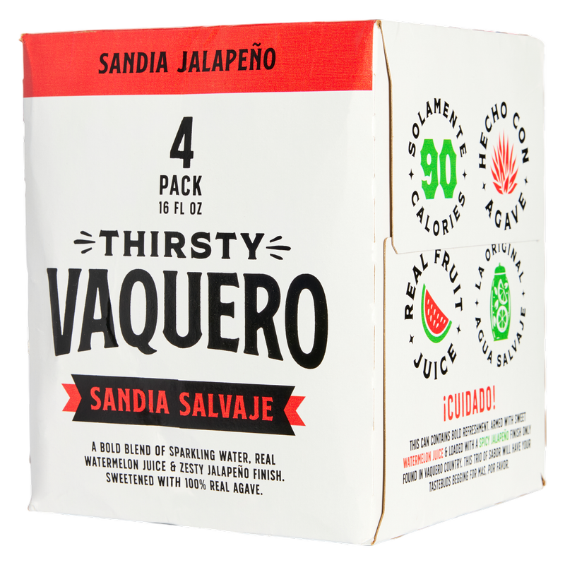Thirsty Vaquero Agua Mineral Sandía Salvaje, paquete de 4 latas de 16 oz