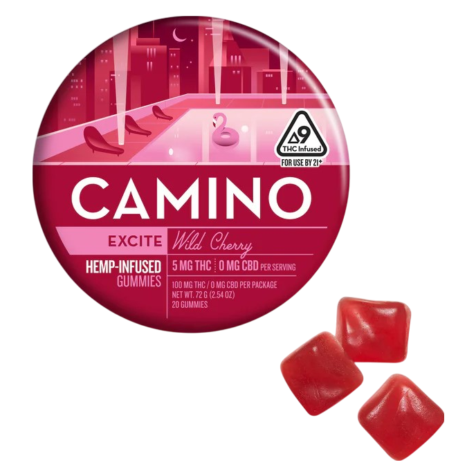 Camino Wild Cherry 'Excite' 5mg THC Gummies, 20 Count