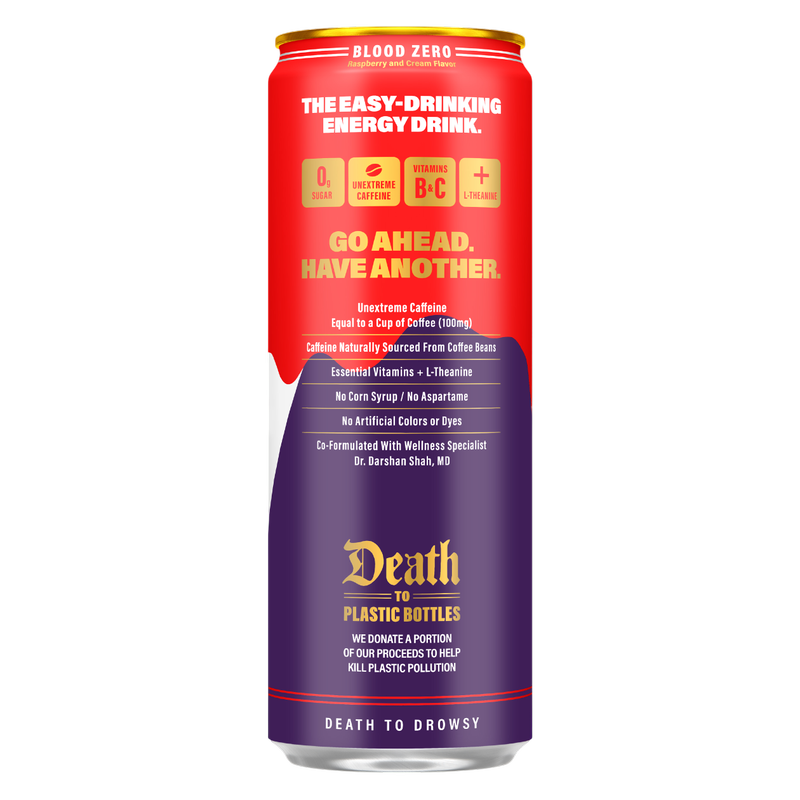 Liquid Death Blood Zero (Raspberry & Cream) Sparkling Energy 12oz Can Zero Sugar