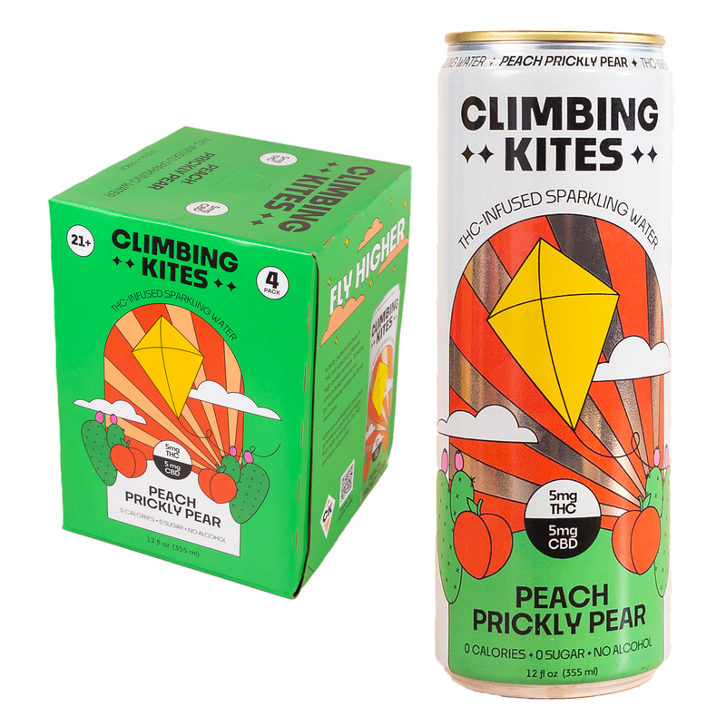 Climbing Kites Peach Prickly Pear 5mg THC Sparkling Water 4pk 12oz Can