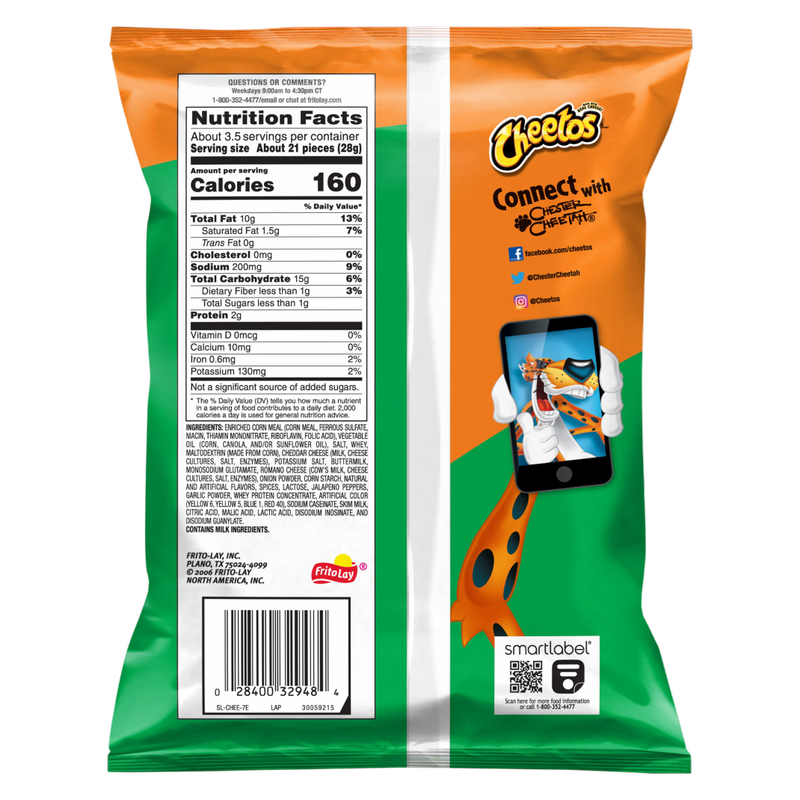 Cheetos Crunchy Cheese Flavored Snacks Cheddar Jalapeno Flavored 3 1/4 Oz