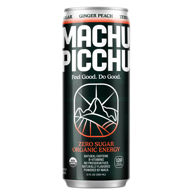 Machu Picchu Ginger Peach Energy Drink Zero Sugar 12oz