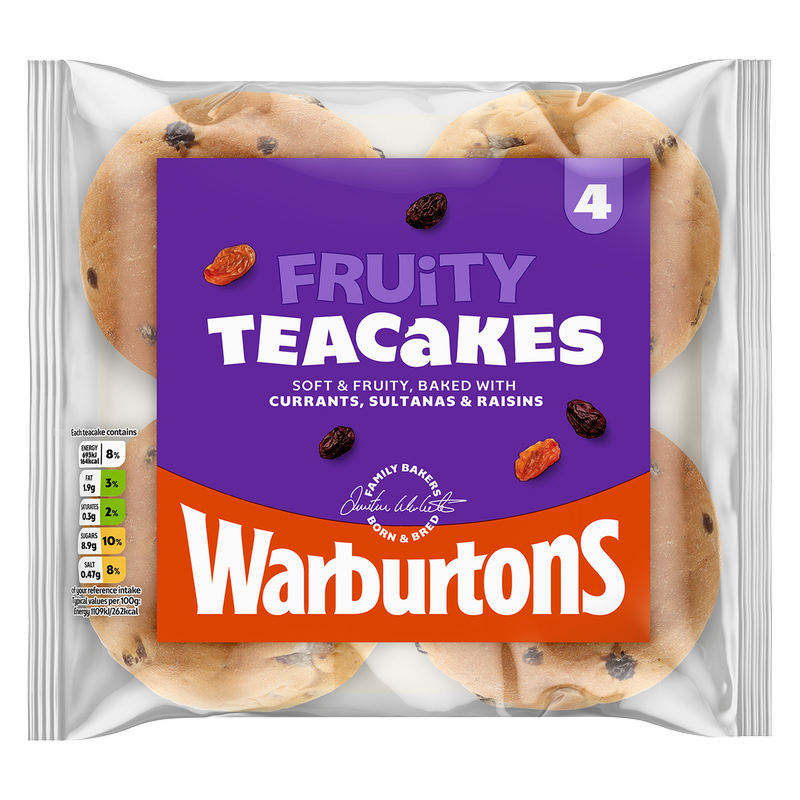 Warburtons Fruited Teacakes, 4pcs