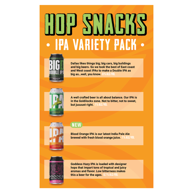 Lakewood Brewing Hop Snack IPA Variety Pack 12pk 12oz Can 8% ABV
