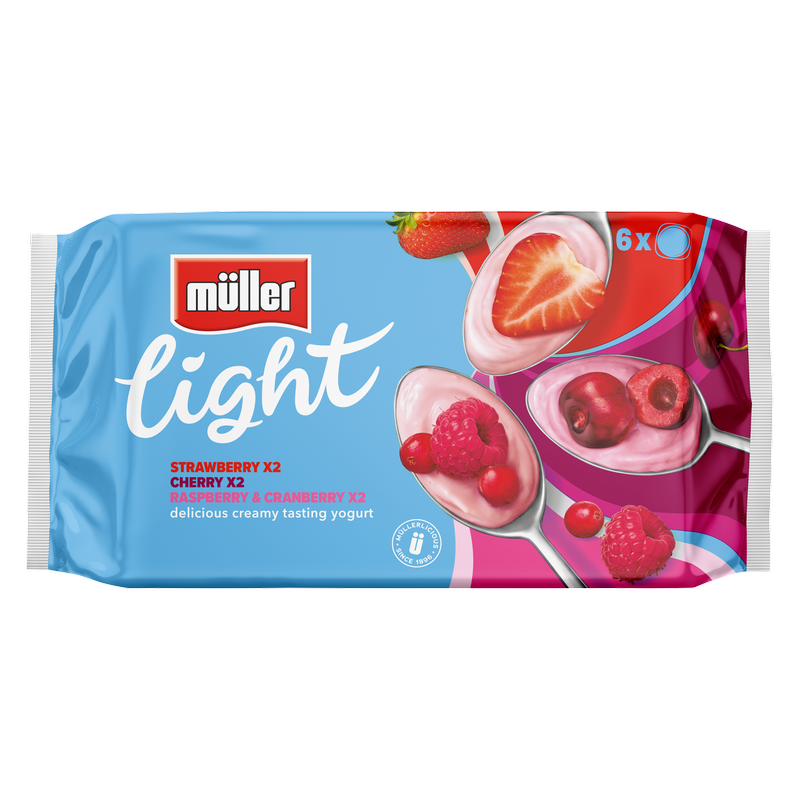 Muller Light Red Fruits Fat Free Yogurt, 6 x 140g