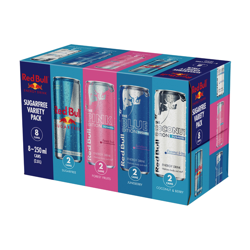 Red Bull Energy Drink Sugar Free Editions Variety Pack, 8 x 250ml