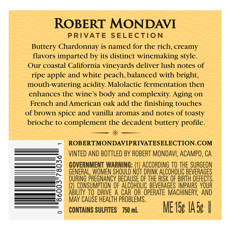 Robert Mondavi Private Selection Buttery Chardonnay 750 ml