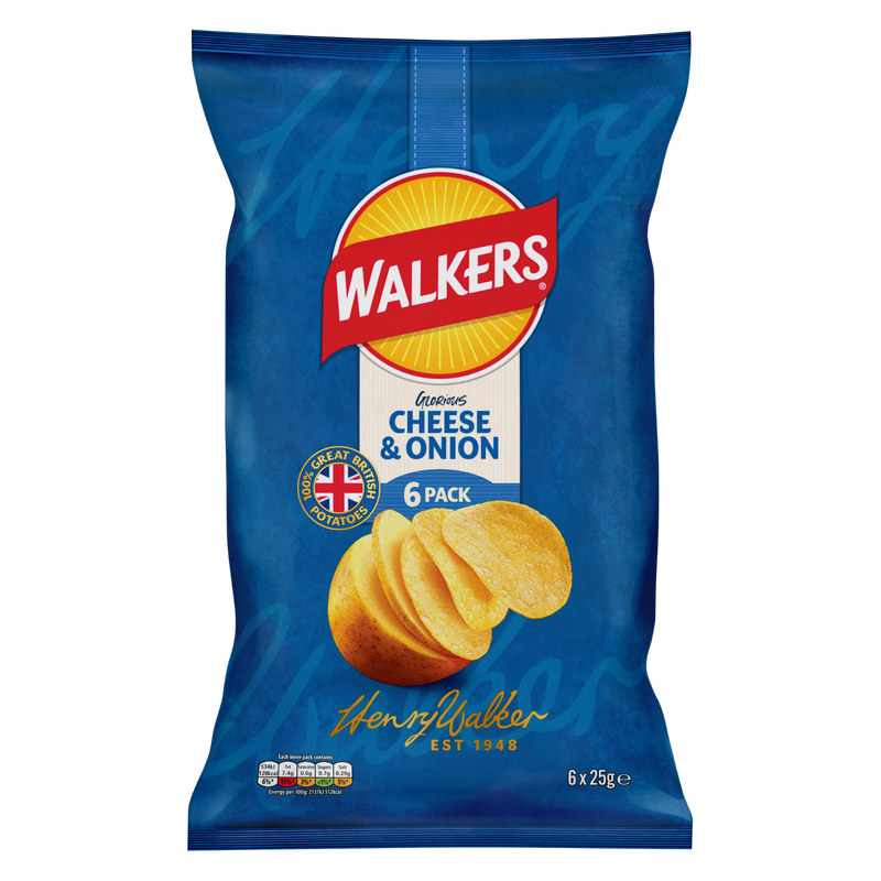 Walkers Cheese & Onion, 6 x 25g