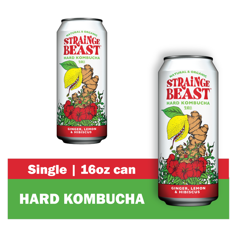 Strainge Beast Hard Kombucha Ginger Lemon Hibiscus Single 16oz Can