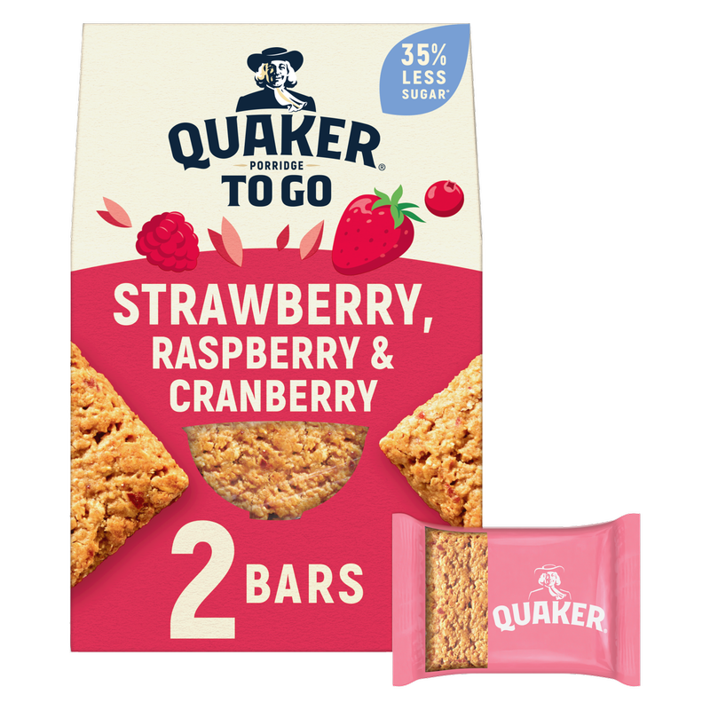 Quaker Porridge To Go Mixed Berries Breakfast Bars, 2 x 55g