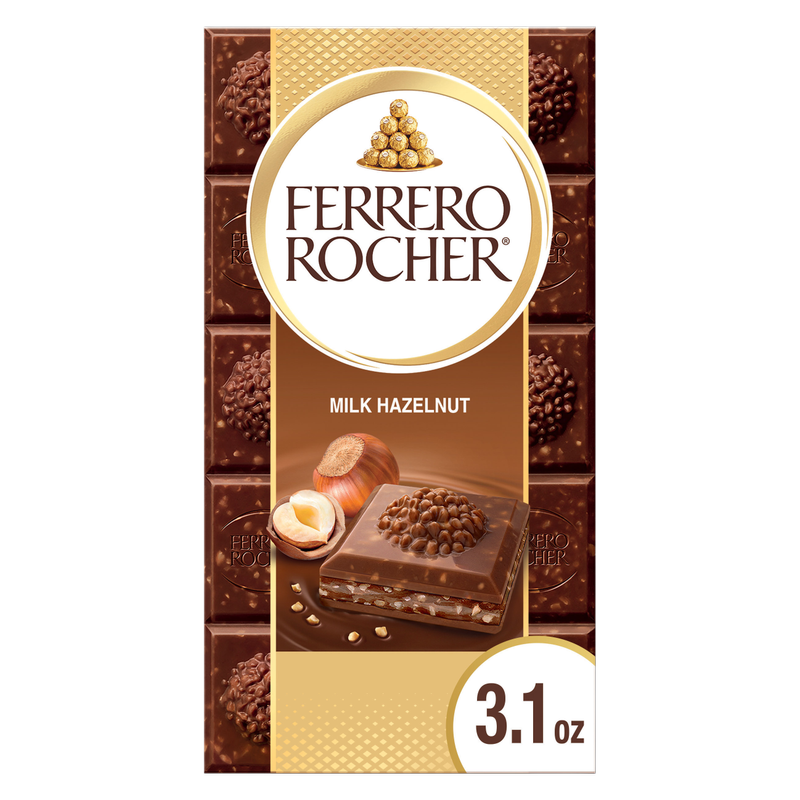 Ferrero Rocher Premium Chocolate Bar, Milk Chocolate Hazelnut, ​3.1 oz