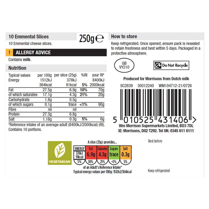 Morrisons Emmental Slices, 250g