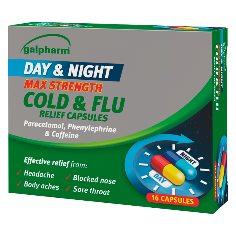Galpharm Day & Night Max Strength Cold & Flu Capsules, 16pcs