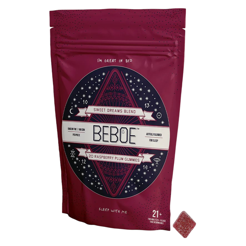 Beboe Sweet Dreams Raspberry Plum Gummies, 5mg D9 THC, 1mg CBN, 20ct
