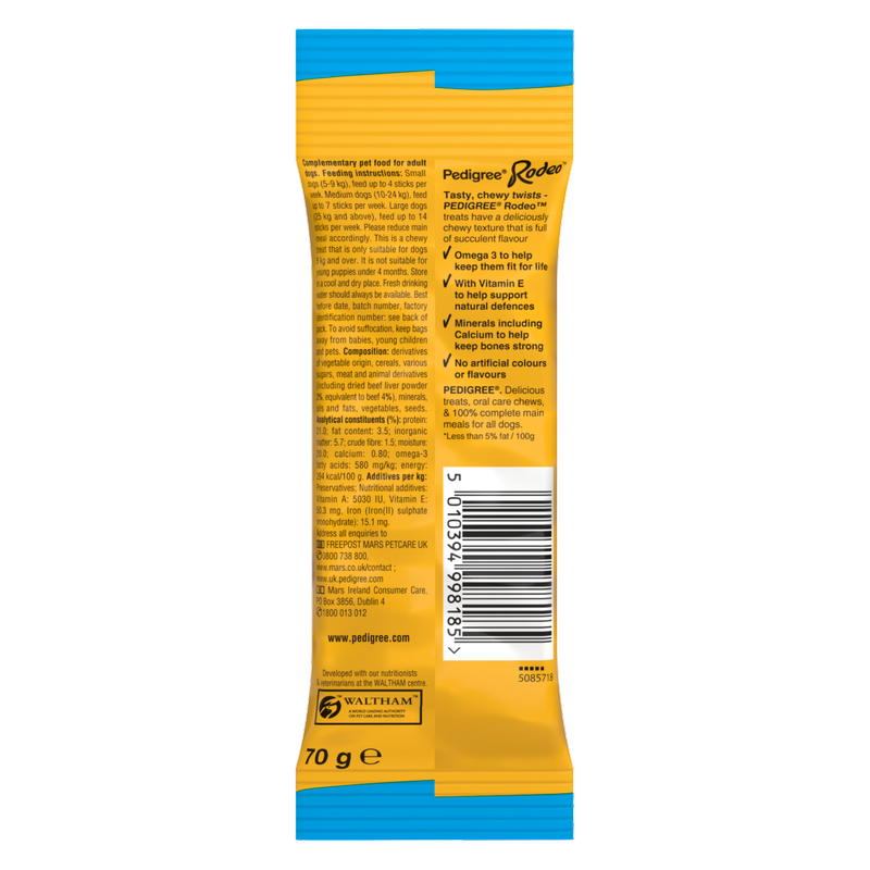 Pedigree Rodeo 4 Dog Treats with Beef, 70g