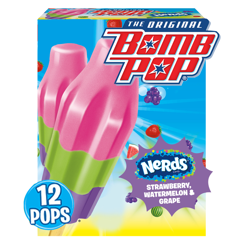 The Original Bomb Pop Nerds Candy Strawberry, Watermelon & Grape Ice Pop 12ct 