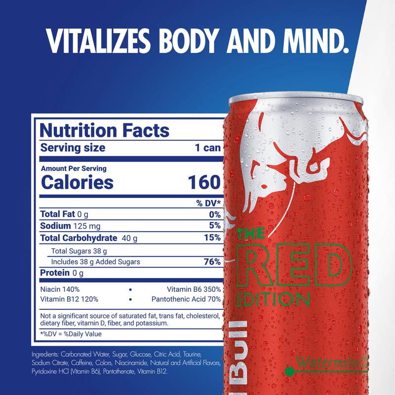 Red Bull Red Edition Watermelon Energy Drink 24pk 12oz Can- XL