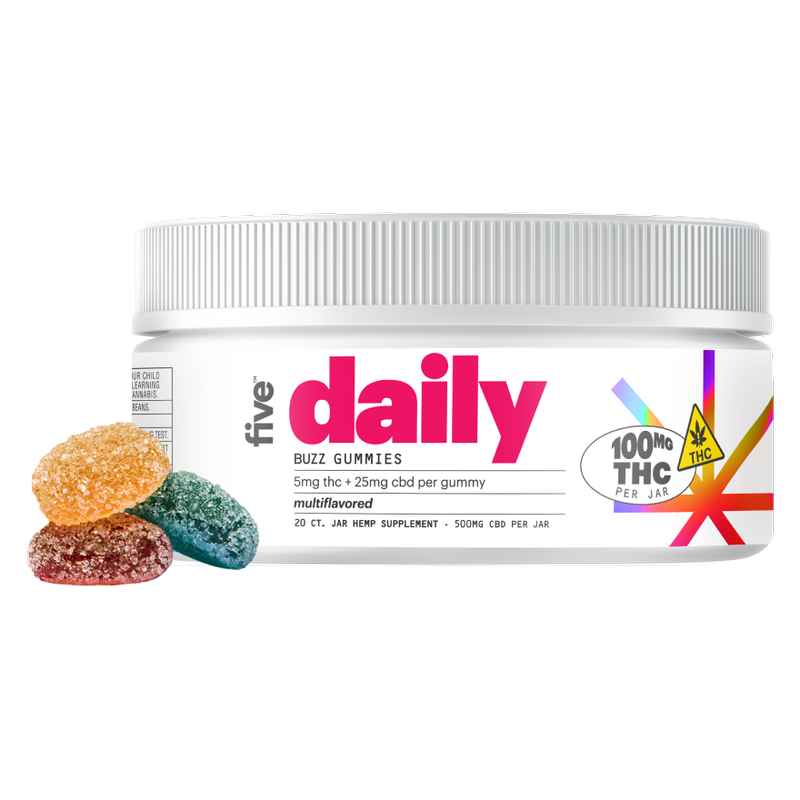 Five Daily Buzz Gummy, Multiflavored, 25mgCBD 5mgTHC, 20ct 