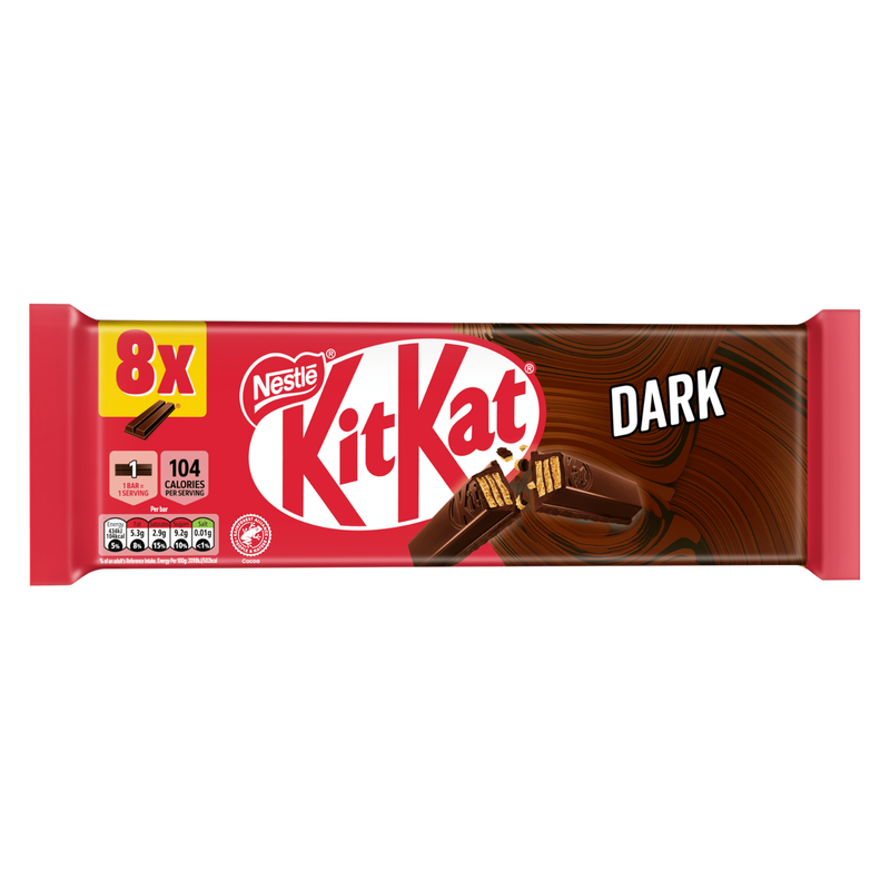 Kit Kat 2 Finger Dark Chocolate Biscuit Bar, 8 x 20.7g