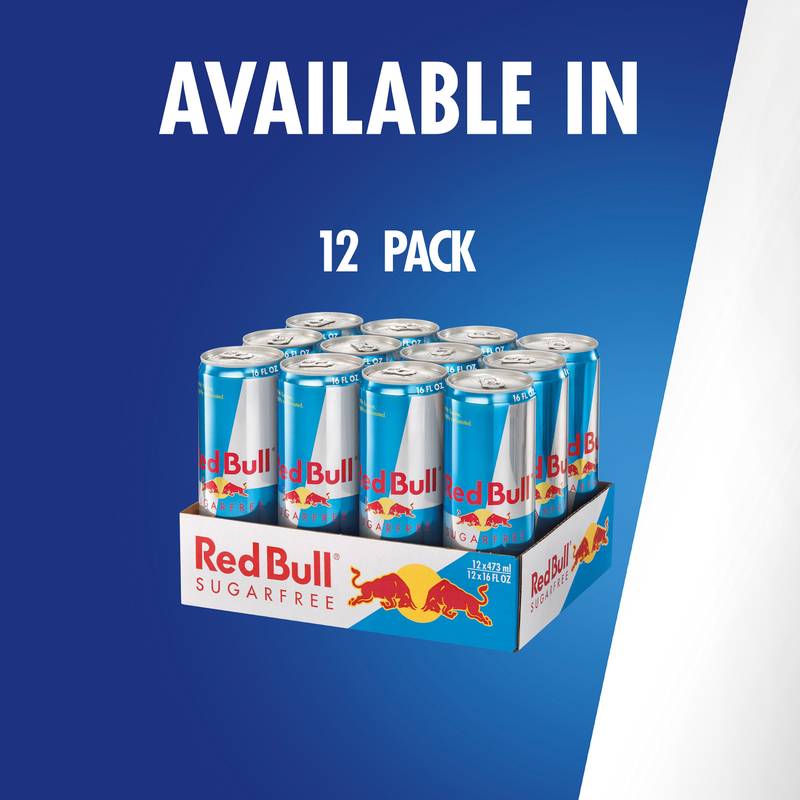 Red Bull Energy Drink Sugar Free 12 pack 16oz Can Bundle
