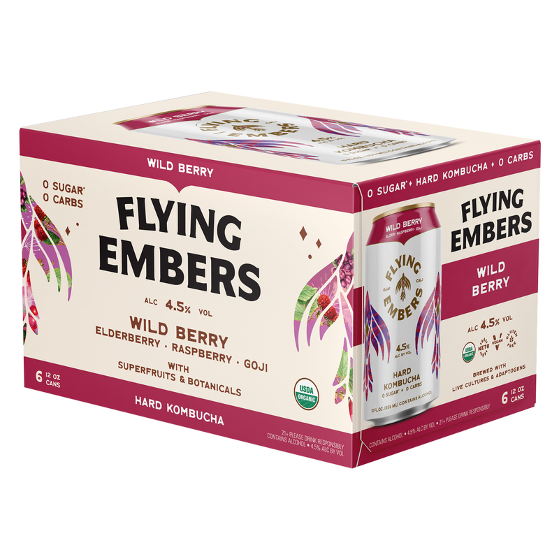 Flying Embers Wild Berry Hard Kombucha 6pk 12oz Can 4.5% ABV