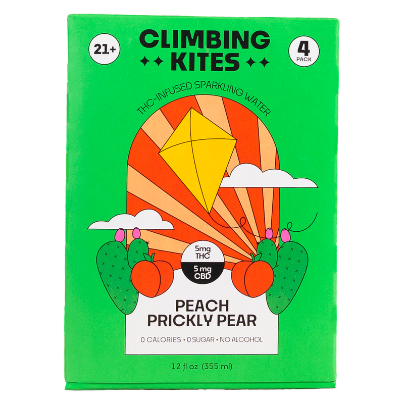Climbing Kites Peach Prickly Pear 5mg THC Sparkling Water 4pk 12oz Can- XL