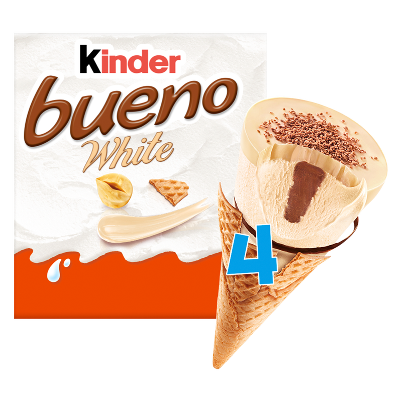 Kinder Bueno White Ice Cream Cone, 4 x 90ml
