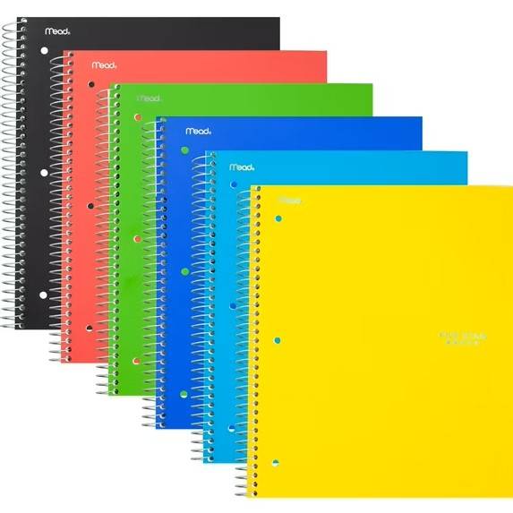Five Star Wirebound Notebook, 2 Subject College Ruled, 11 X 8, Assorted Colors