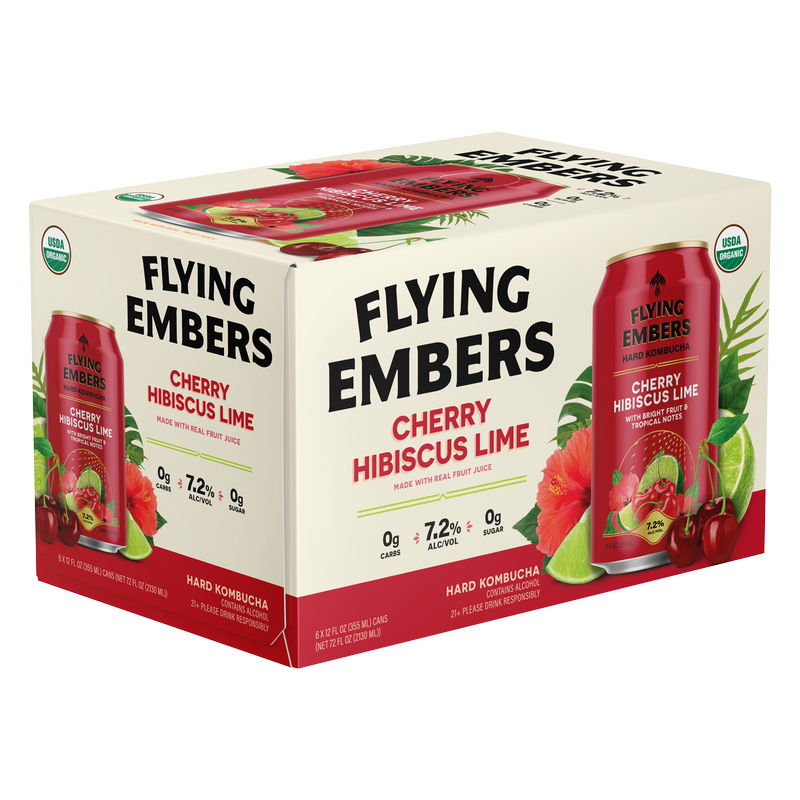 Flying Embers Cherry Hibiscus Lime Hard Kombucha 6pk 12oz 7.2% ABV