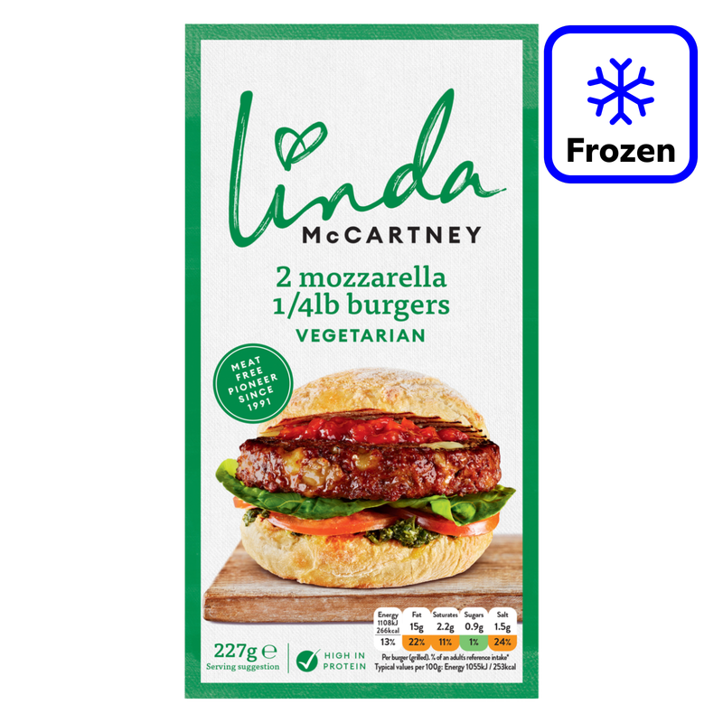 Linda McCartney 2 Vegetarian Mozzarella 1/4 lb Burgers, 227g