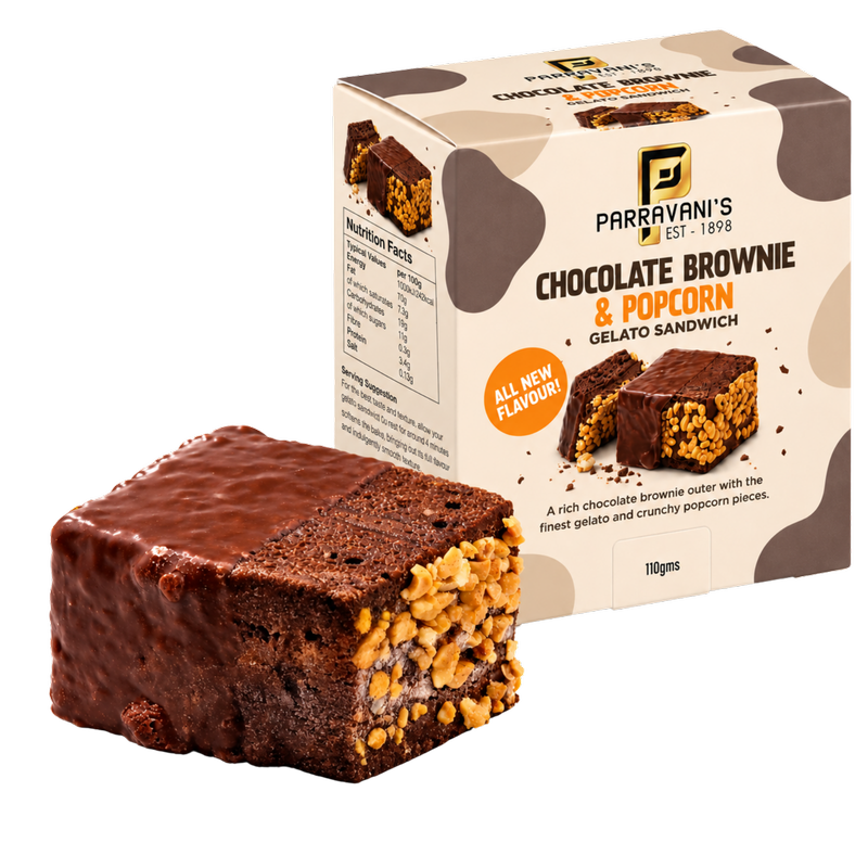 Parravani's Chocolate Brownie & Popcorn Gelato Sandwich, 110g