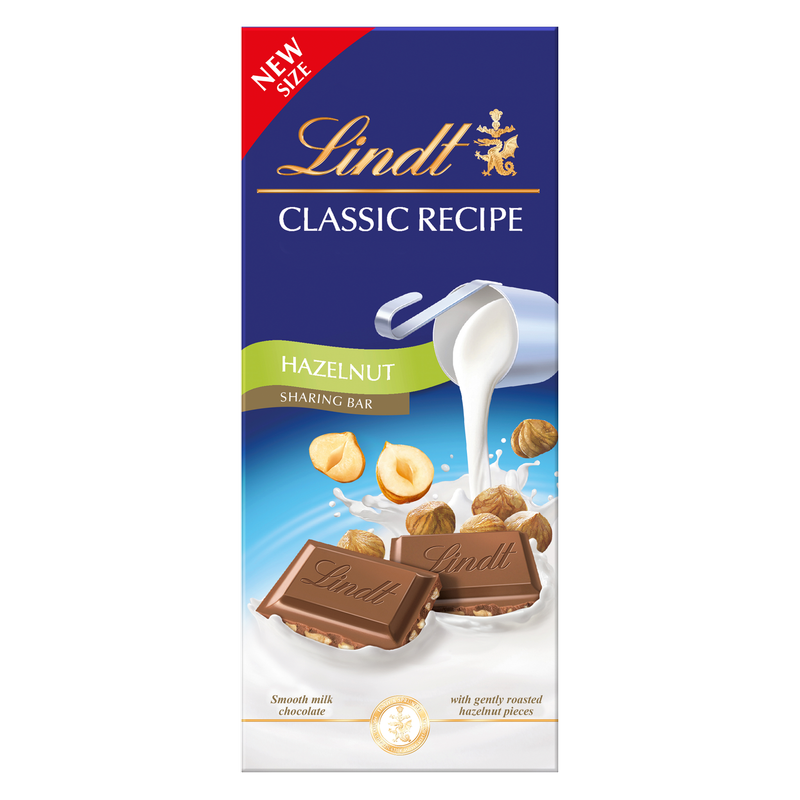 Lindt Classic Recipe Hazelnut Milk Chocolate Bar, 190g