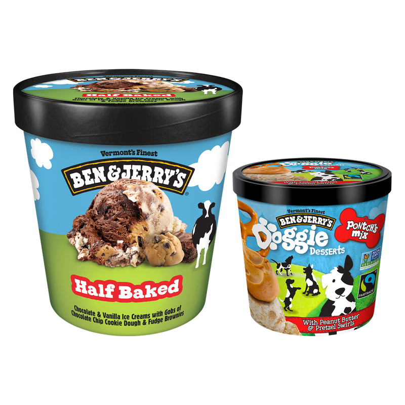 Ben & Jerry's Doggie Desserts Peanut Butter & Pretzel + Half Baked Ice Cream Bundle