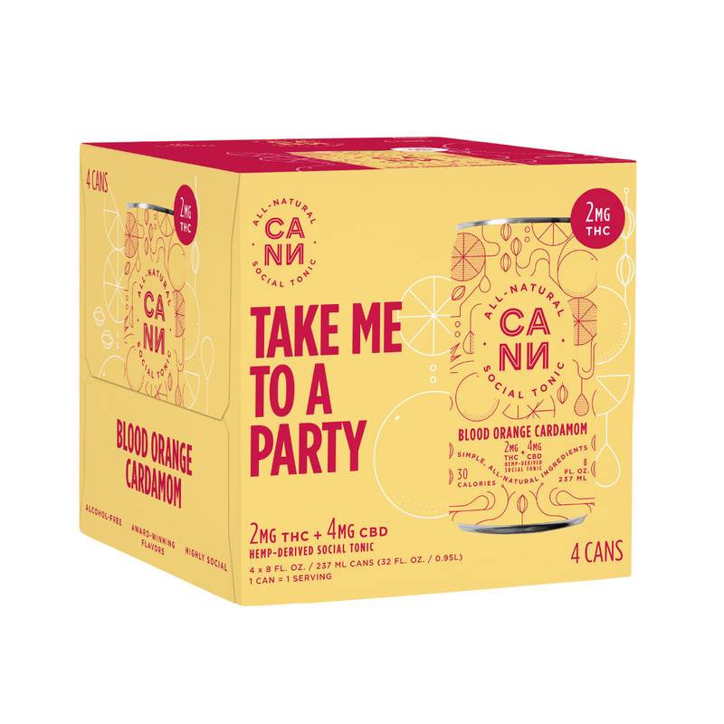 Cann Seltzer de naranja sanguina y cardamomo con 2 mg de THC, paquete de 4 latas de 8 oz