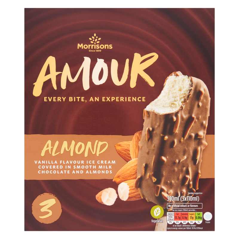 Morrisons Milk Chocolate Almond Amour Sticks, 3 x 110ml