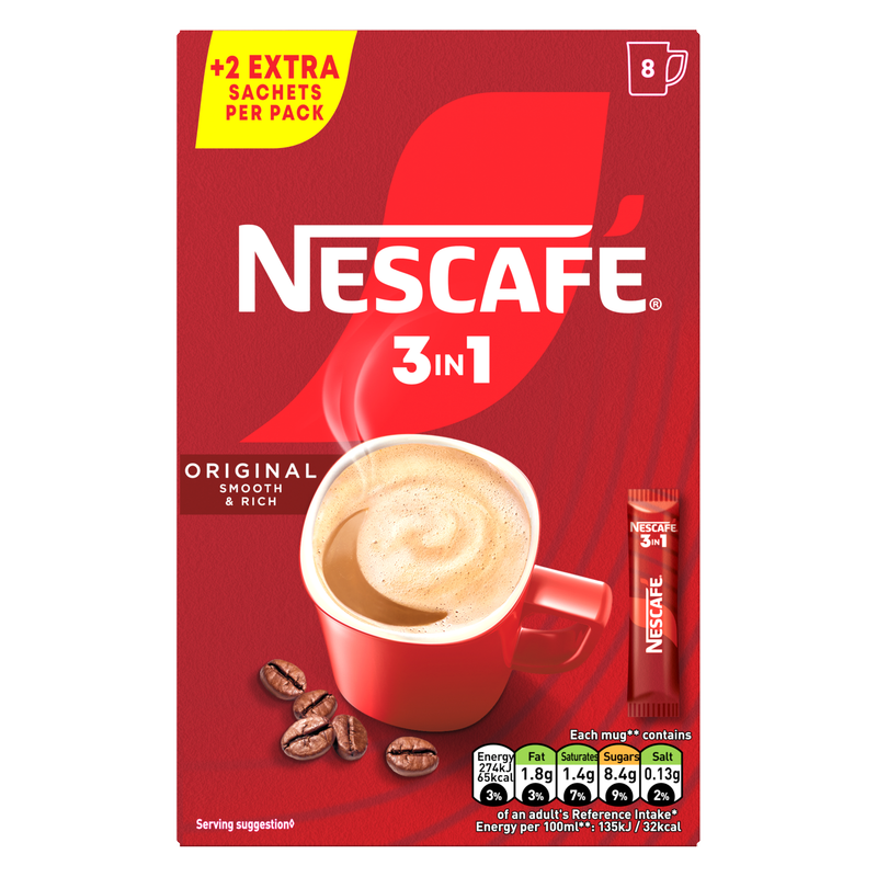 Nescafe 3in1 Instant Coffee Sachets, 8 x 16g