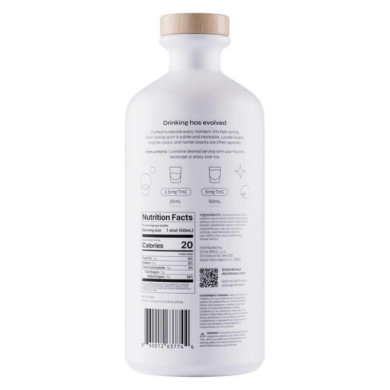 BRĒZ 5mg THC Cannabis and Lions Mane Mushroom Infused Spirit 750ml
